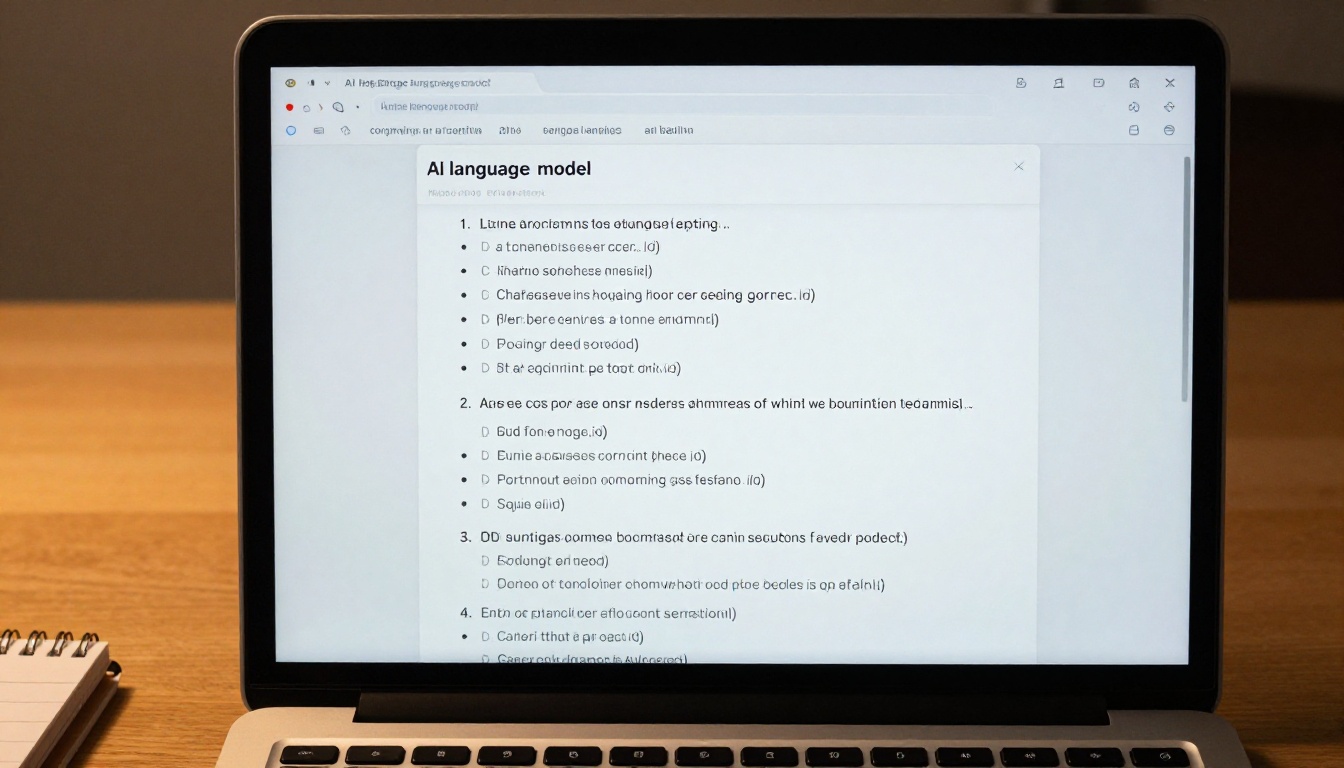 AI LLM chat interface showing summarized study notes on laptop