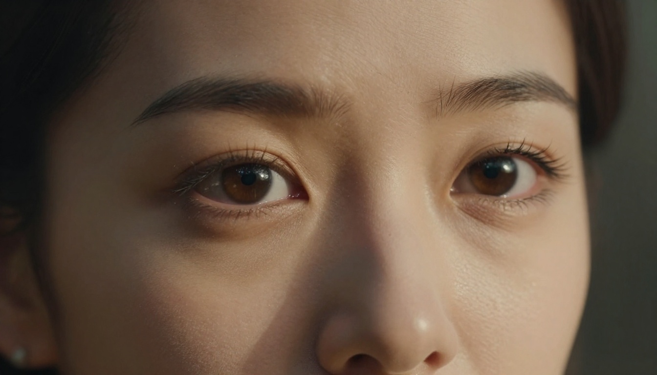 Woman's face in extreme close-up showing ultra-sharp 4K skin texture detail with cinematic lighting