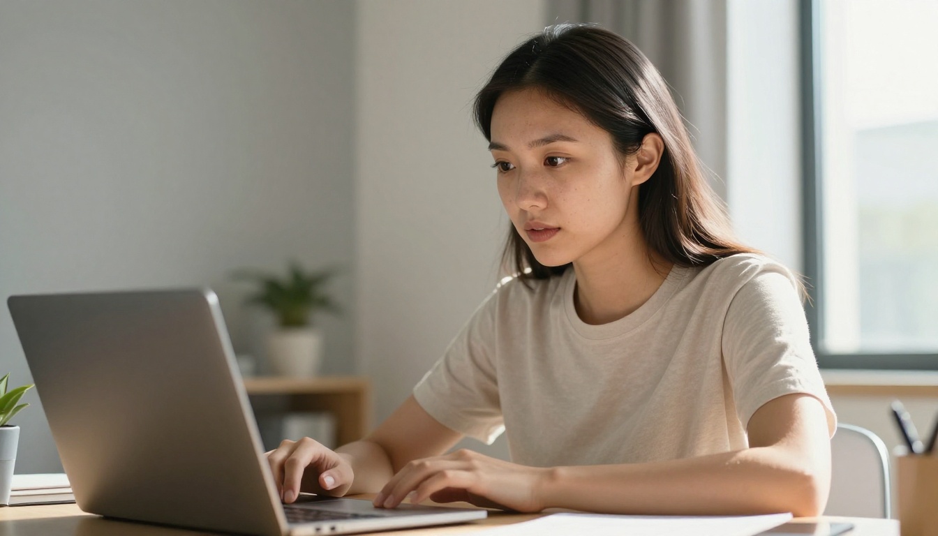 Sharp portrait of a woman in natural daylight during a professional video call