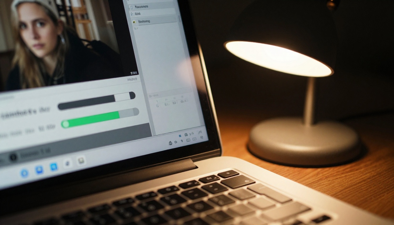 AI upscaling software interface visible on a laptop screen