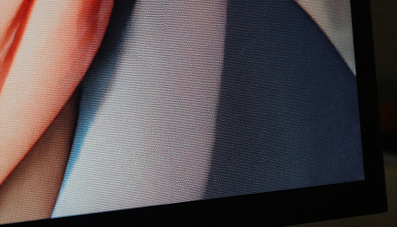 Macro close-up of a high-resolution monitor showing crisp pixel-level artwork detail