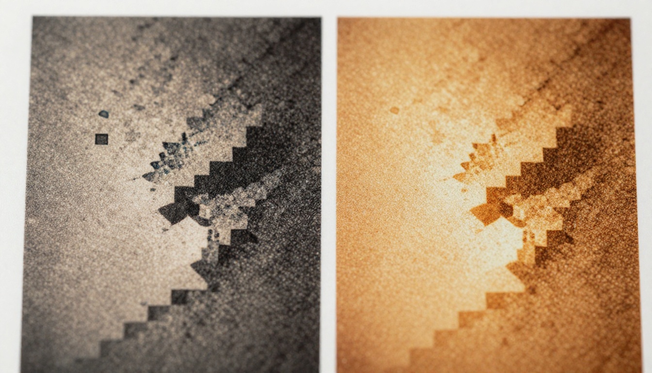 Pixel comparison: low-res vs. AI-upscaled print surface