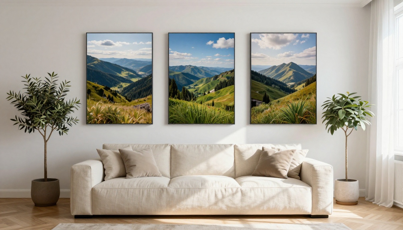 Living room gallery wall with large format canvas prints Living room gallery wall with large format canvas prints