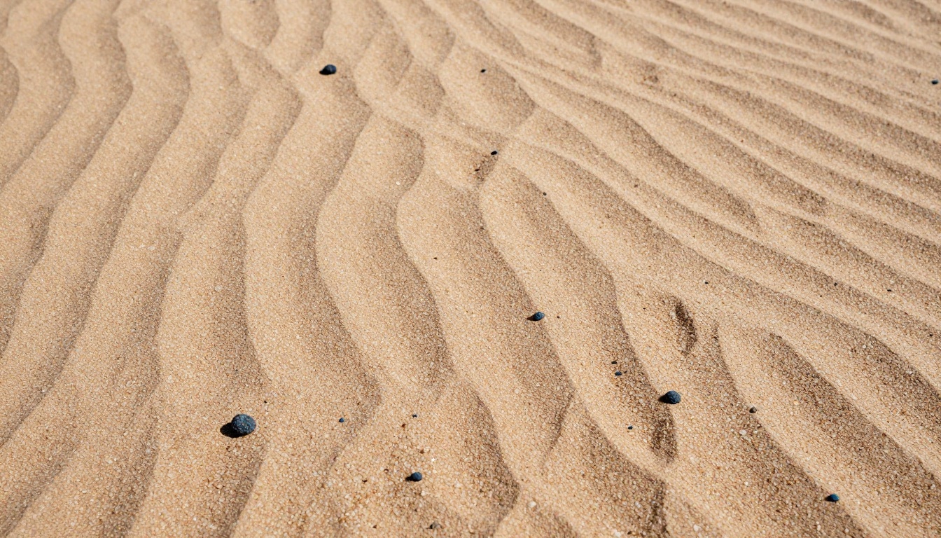 Desert sand terrain texture with individual quartz grain detail, wind erosion ripple patterns, and volcanic pebbles Desert sand terrain texture with individual quartz grain detail, wind erosion ripple patterns, and volcanic pebbles