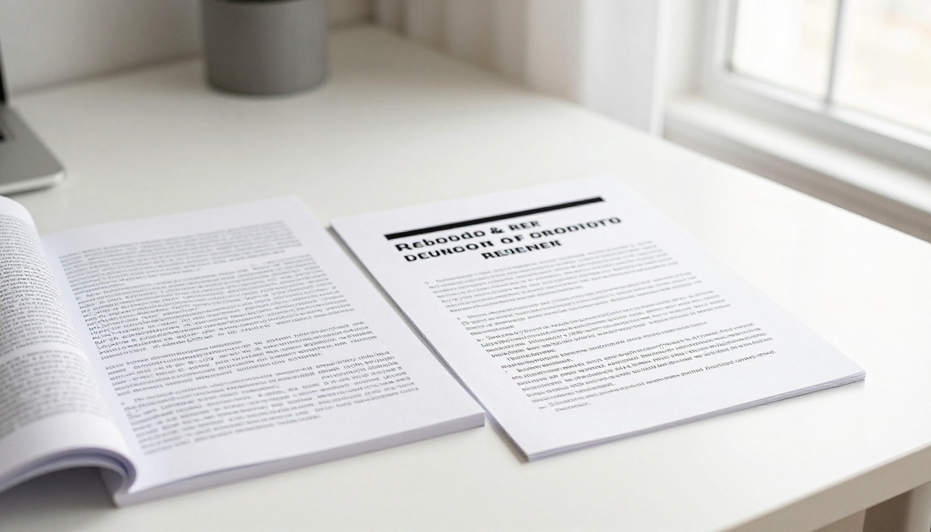 Side-by-side comparison on a desk of a low-quality blurry document scan next to a sharp clear version