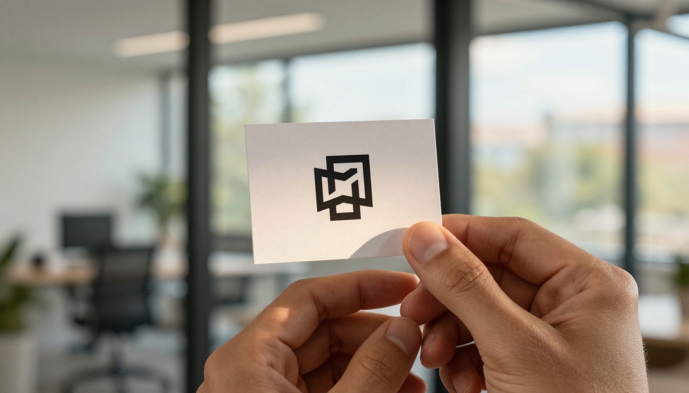 Creative professional examining a sharp-logo business card in natural daylight