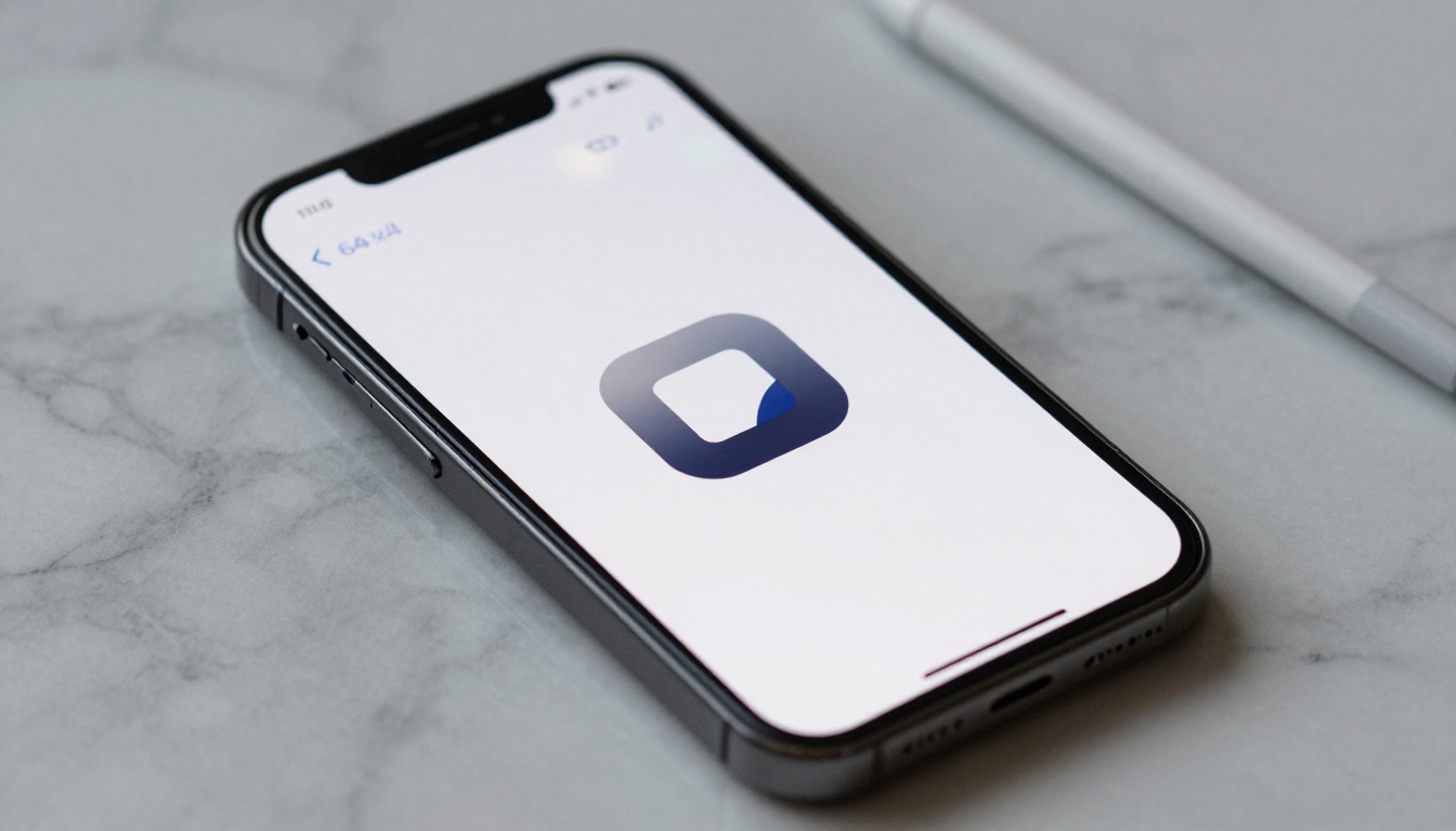 Smartphone on marble surface showing crisp sharp logo app icon