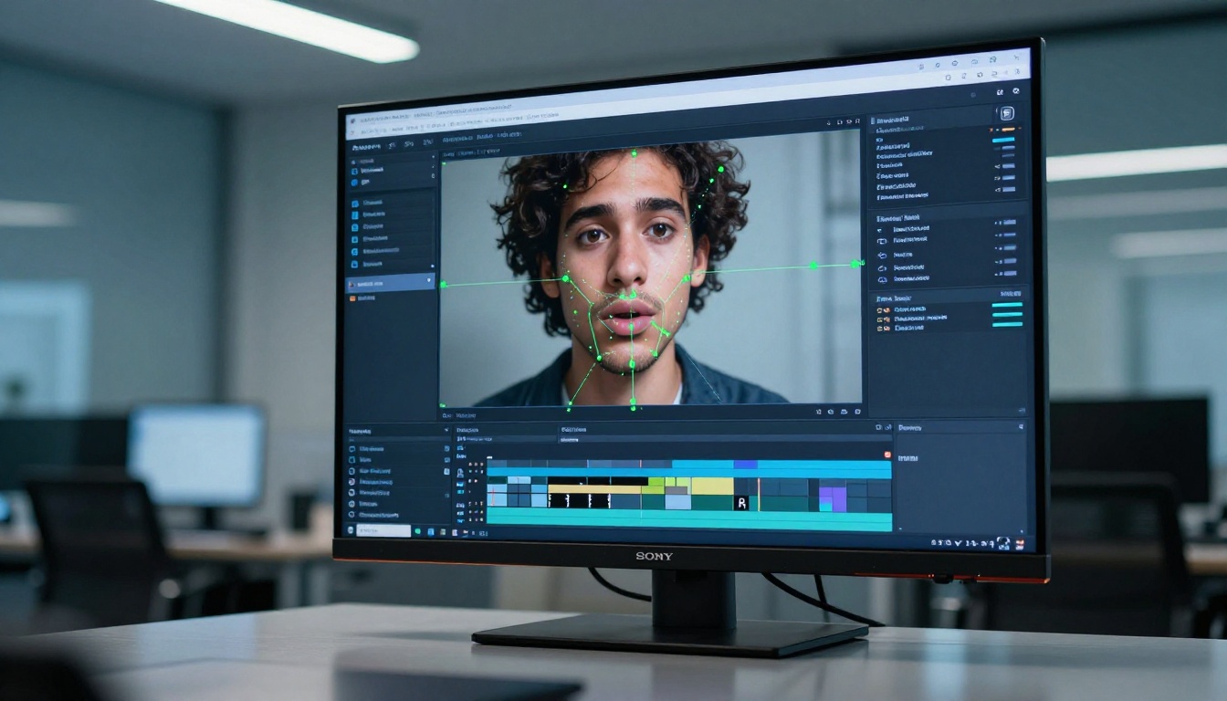 AI-powered lipsync interface with facial landmark tracking