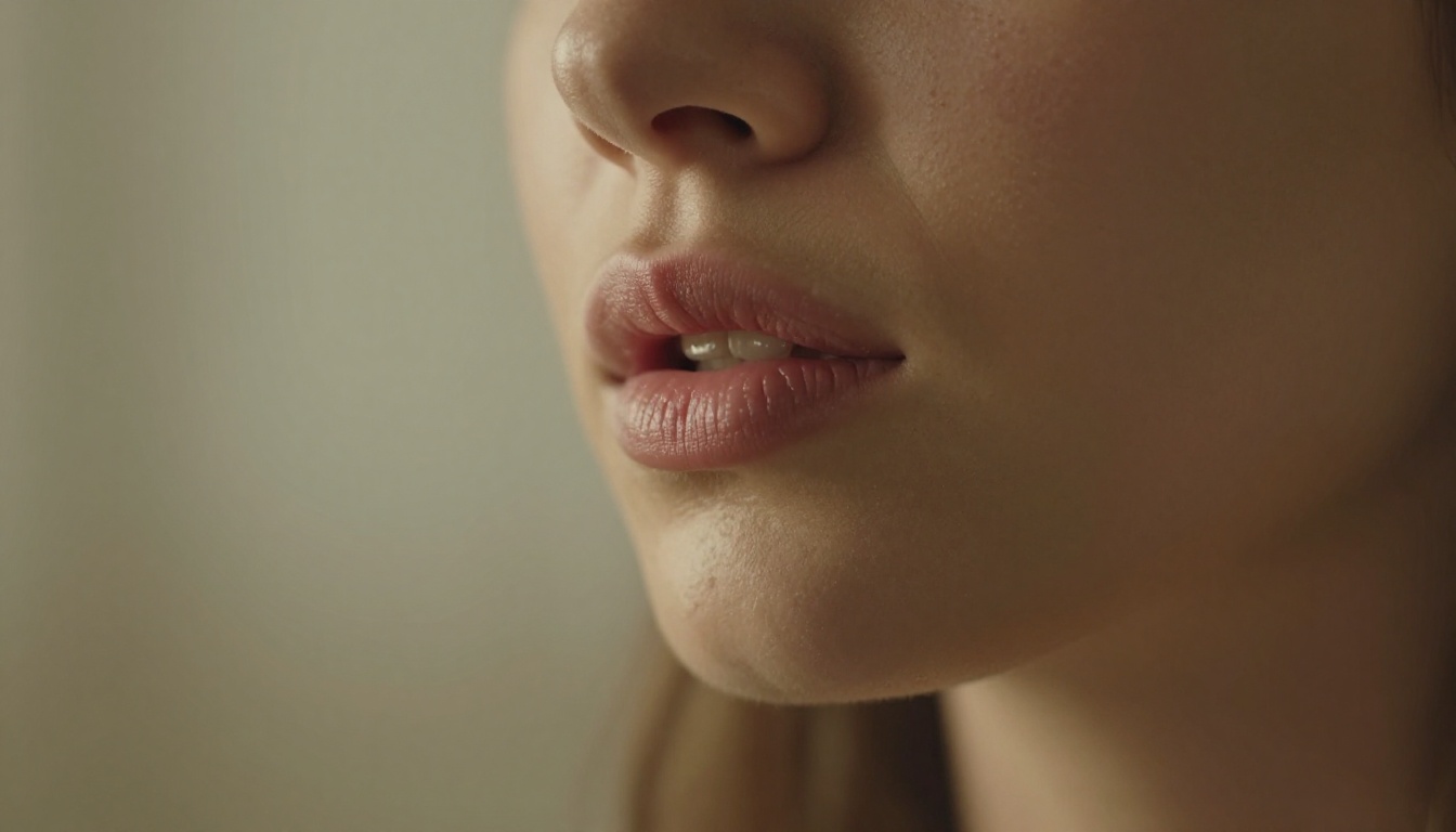 Close-up of lips mid-speech with natural texture