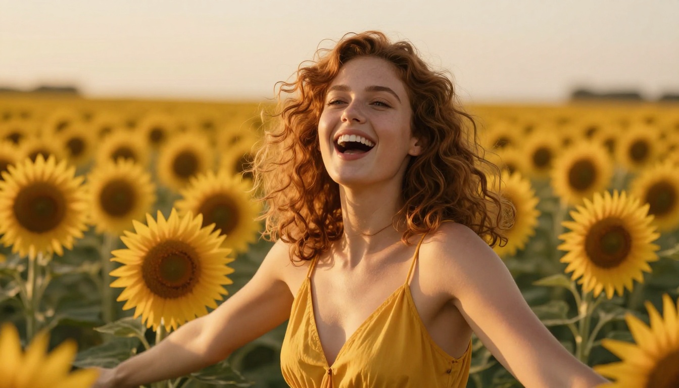 Singer performing outdoors golden hour sunflower field