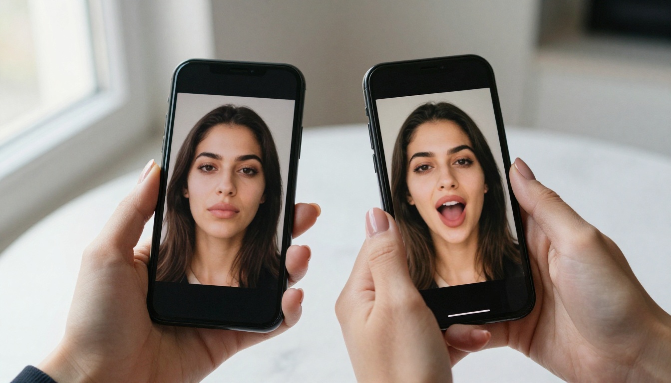 Before and after lipsync comparison on two phones