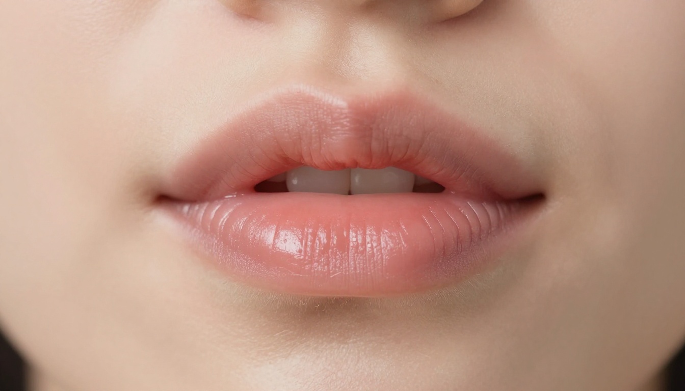 Extreme close-up of a woman's lips mid-motion forming a vowel sound with natural lip texture