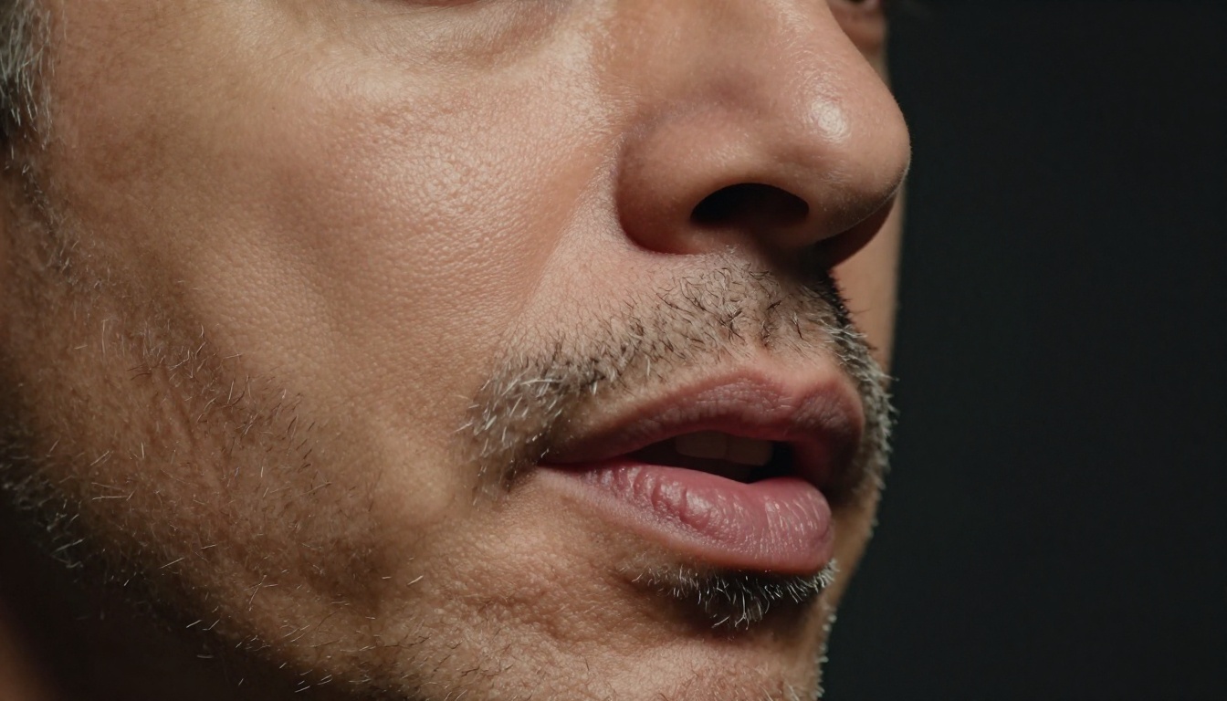 Man in his 40s, side profile, dramatic rim lighting, mid-speech in broadcast studio