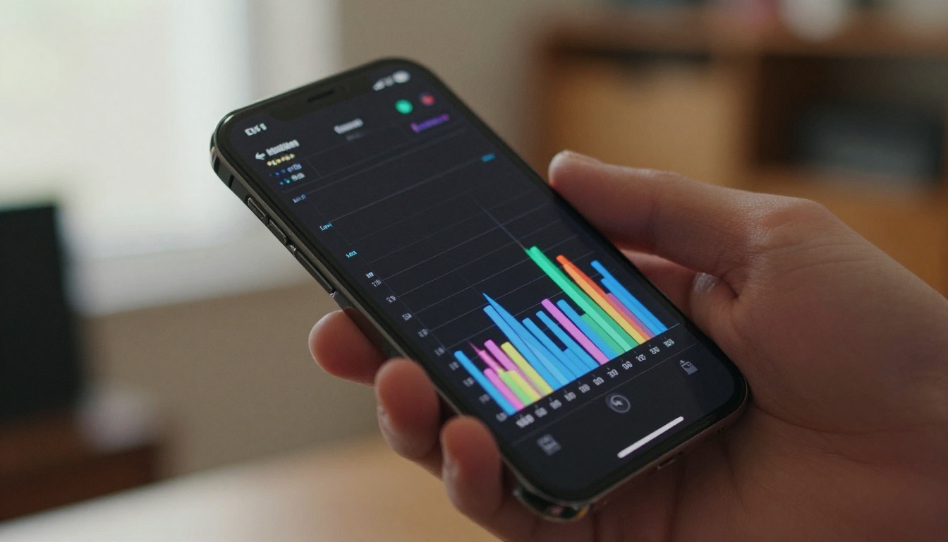 Podcast waveform visualization on smartphone screen held in hand