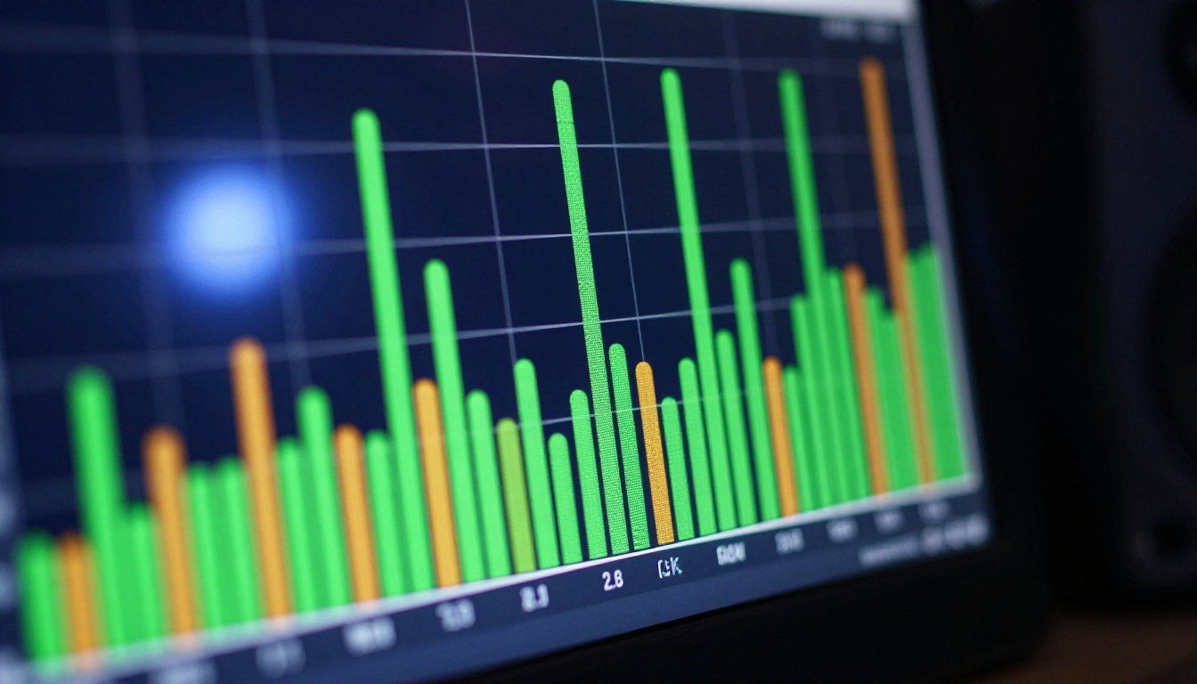 Waveform audio visualization on professional monitor Waveform audio visualization on professional monitor