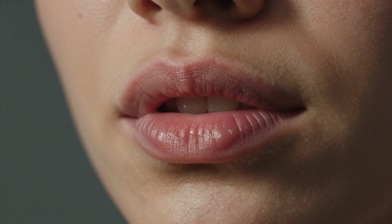 Close-up of human lips mid-speech showing precise natural mouth movement and skin texture detail