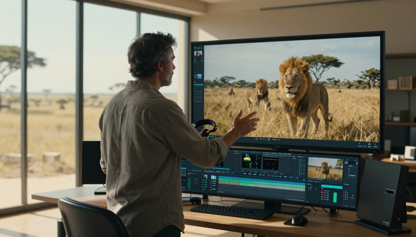 Documentary director reviewing footage on a monitor