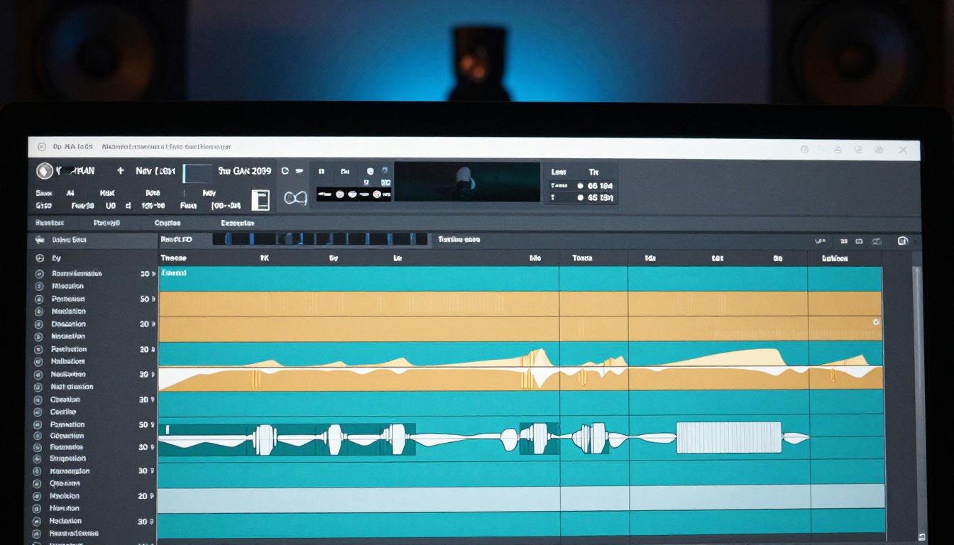 Audio waveform tracks in professional editing software
