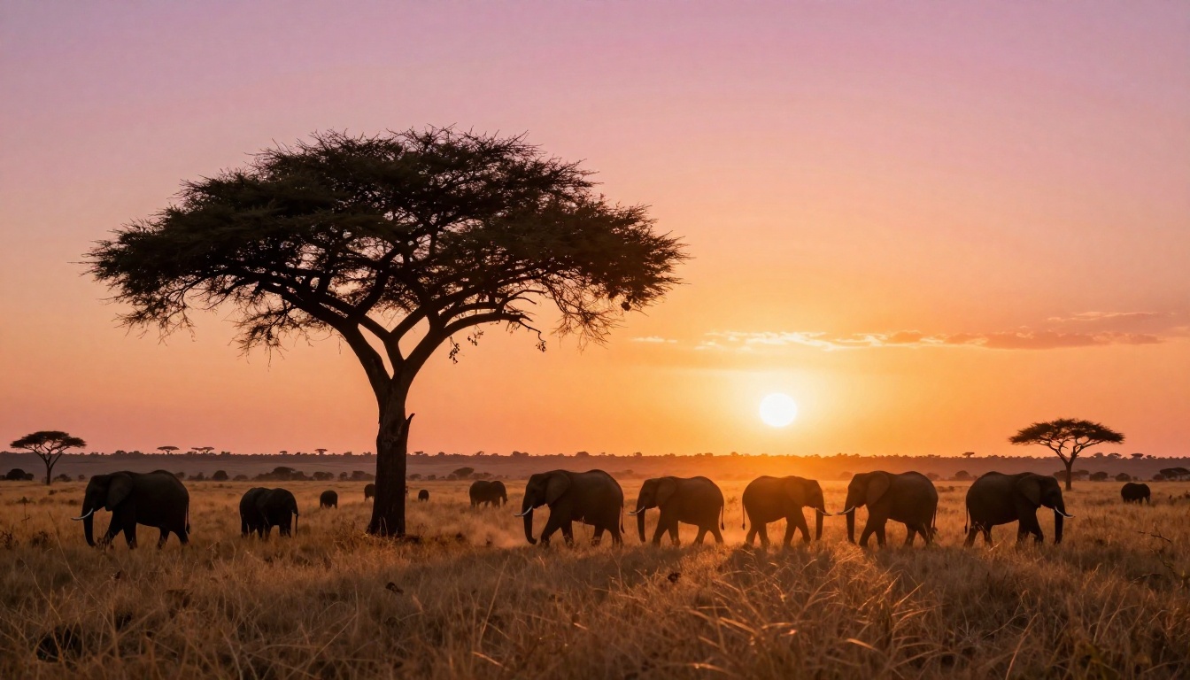African savanna at golden hour for nature documentary footage