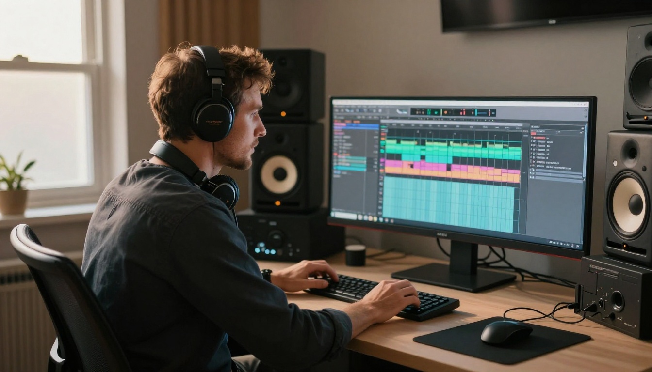 AI sound designer at workstation