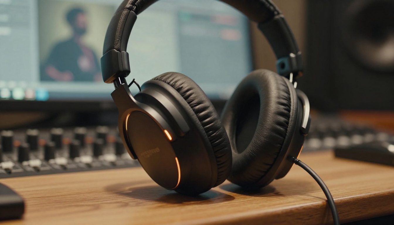 Studio headphones on mixing desk