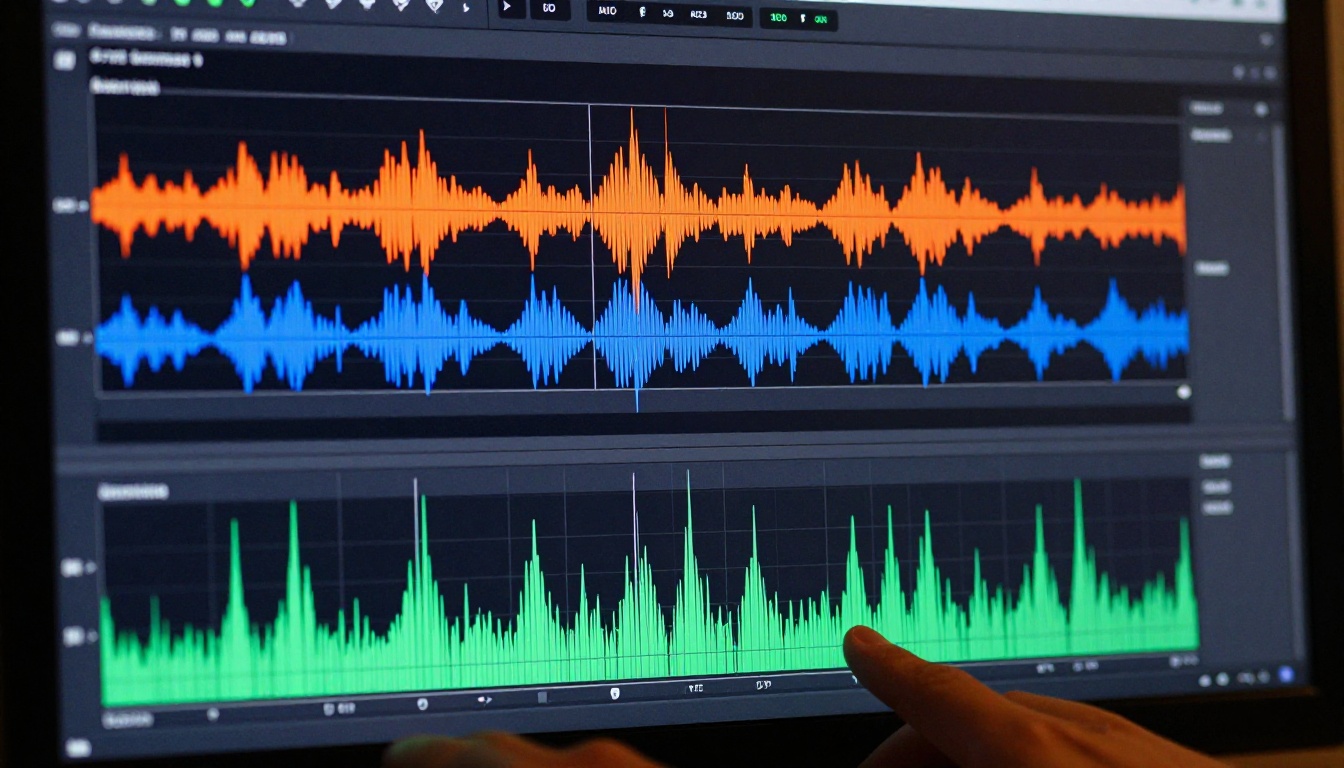 EDM DAW waveform showing drop section on a producer's monitor