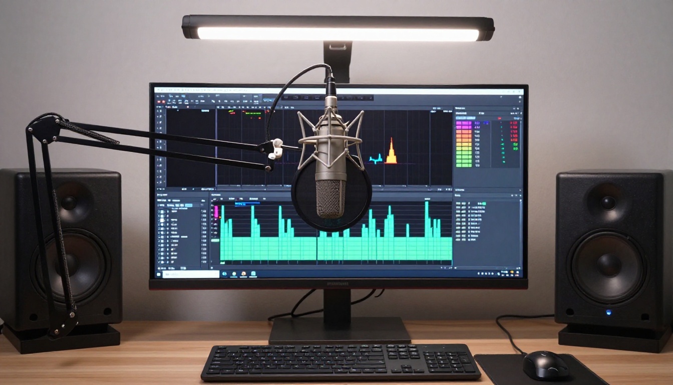 Podcast and YouTube recording desk setup