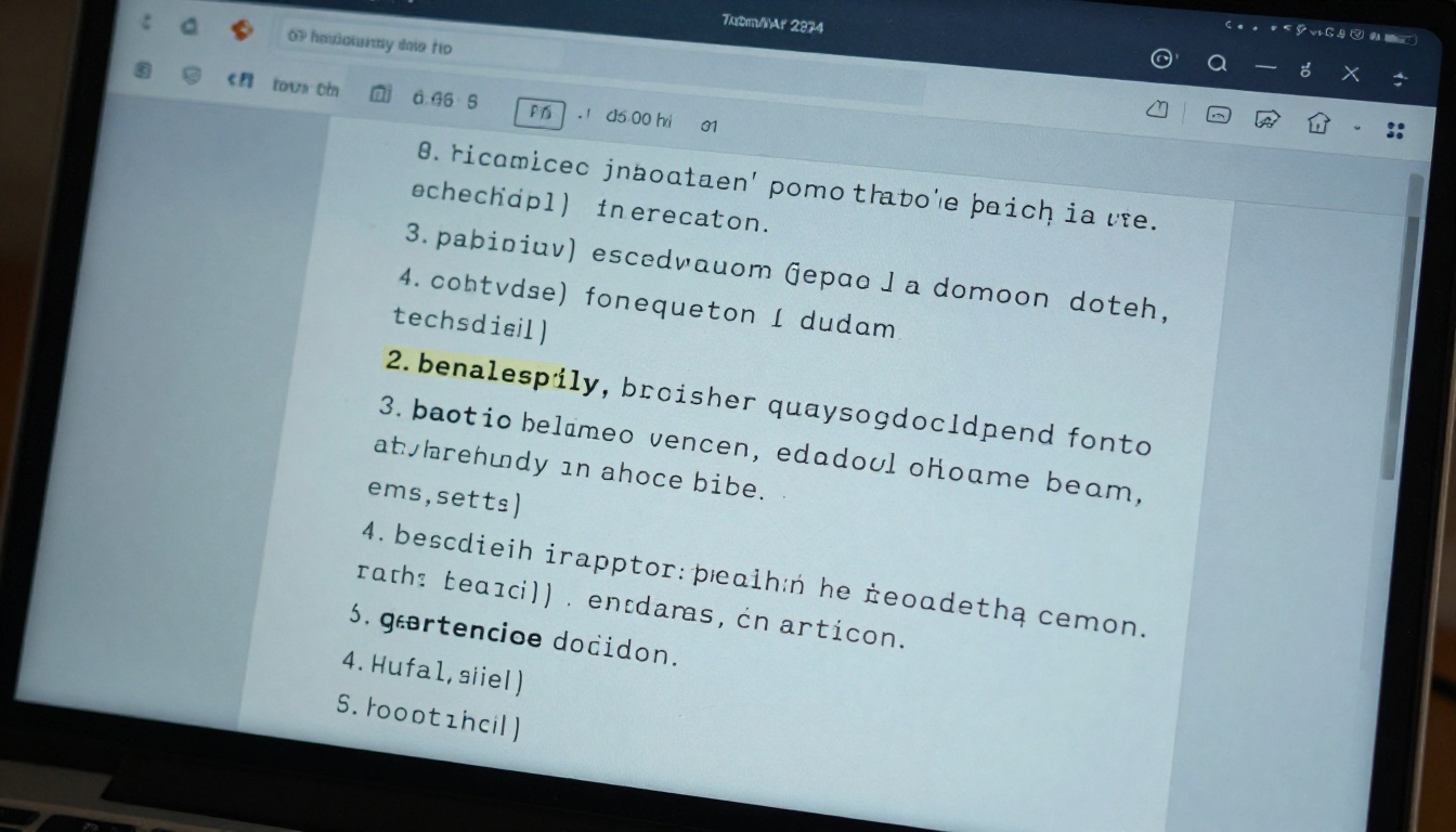 Close-up of a laptop screen showing an AI transcription interface with timestamps and highlighted notes