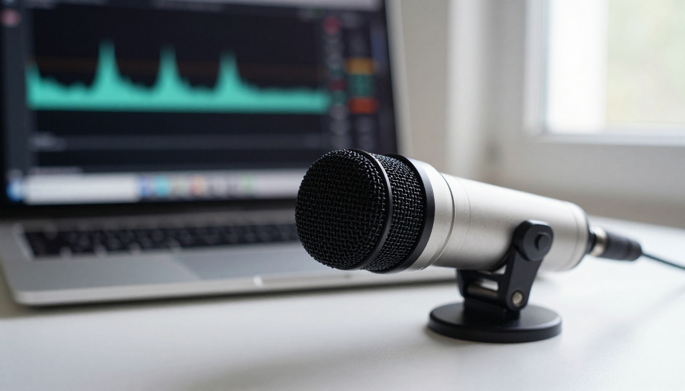 Professional condenser microphone on desk