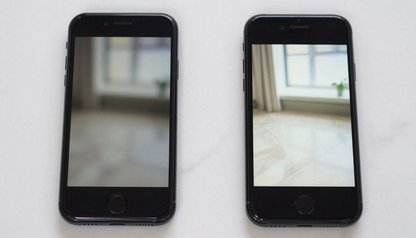 Two phones side by side comparing blurry vs crisp video