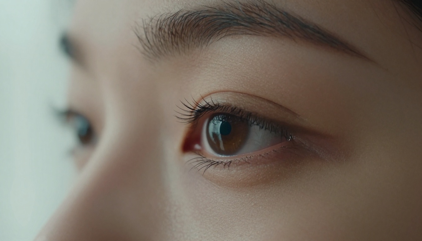 Close-up portrait of a woman's eye reflecting a sharp video monitor screen with crisp detail Close-up portrait of a woman's eye reflecting a sharp video monitor screen with crisp detail