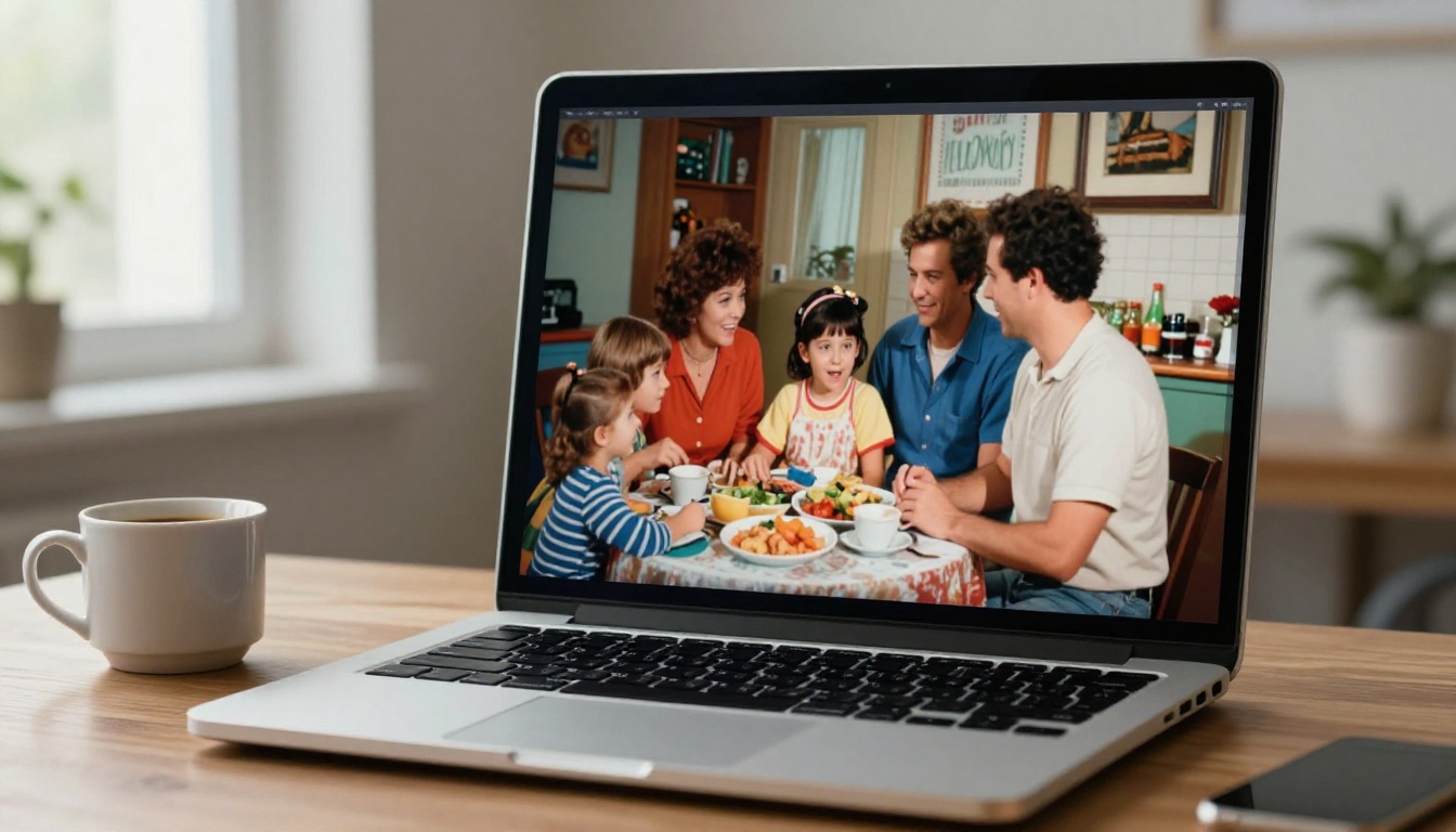 Modern laptop displaying crisp restored vintage footage