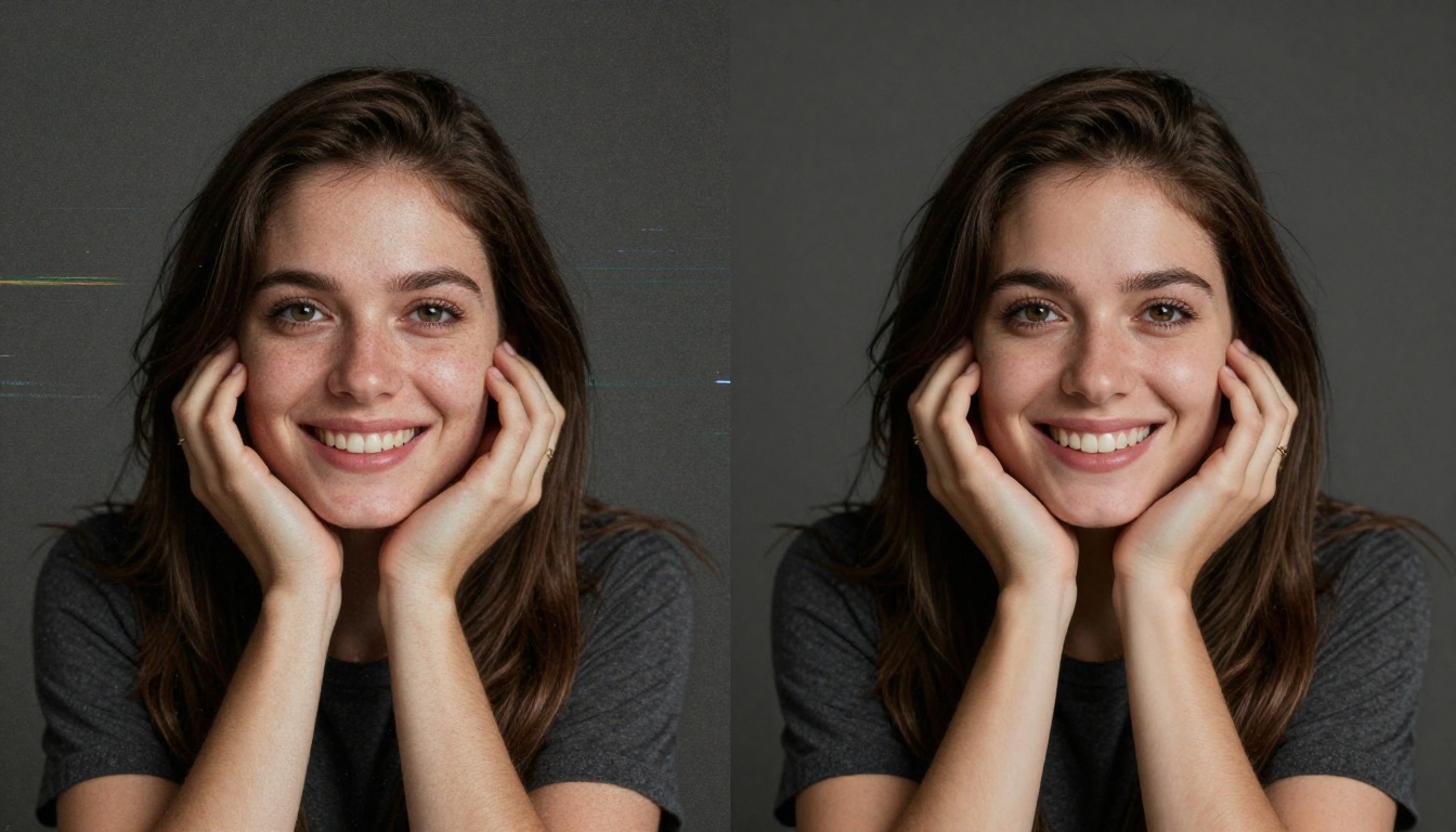 Split comparison showing VHS degradation versus AI-restored footage