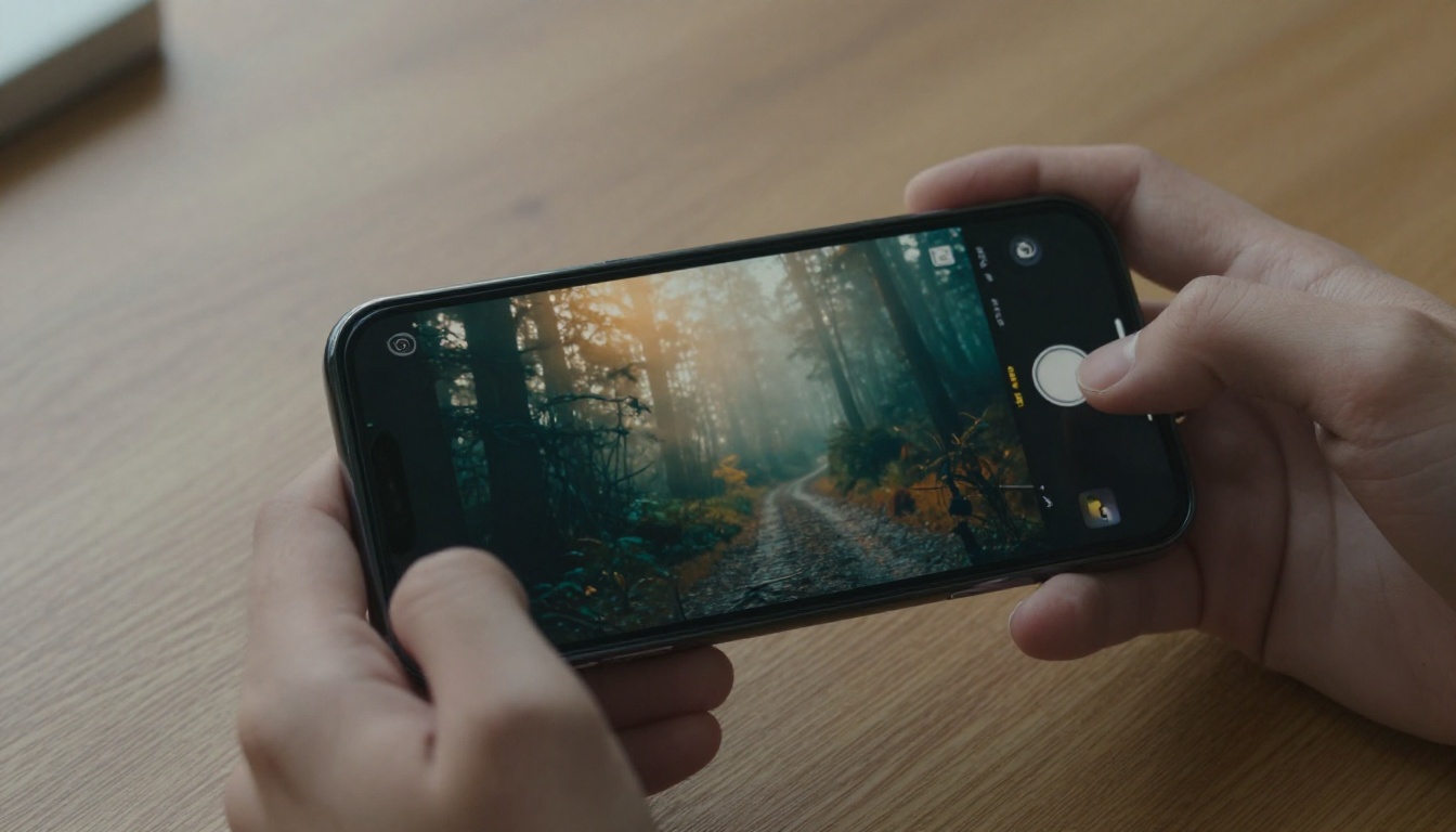 Smartphone showing cinematic color grading on screen