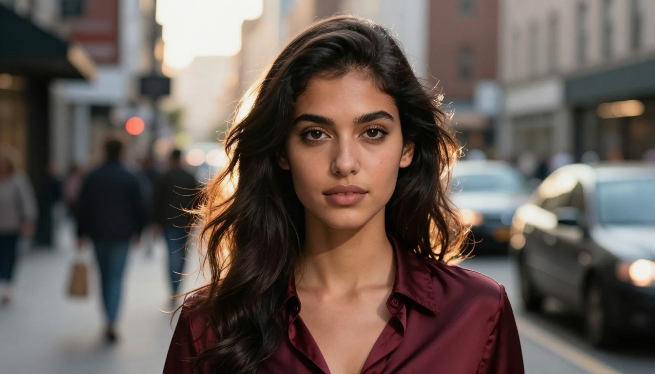 Woman portrait with chaotic urban background being removed by AI revealing clean transparent edge