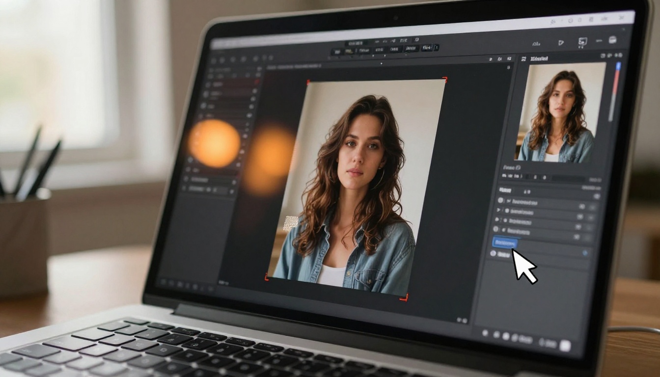 AI background removal process shown on a laptop screen with precision edge detection