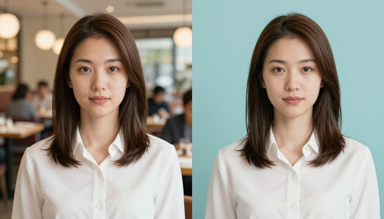 Side-by-side portrait showing correct versus mismatched background replacement with lighting errors Side-by-side portrait showing correct versus mismatched background replacement with lighting errors