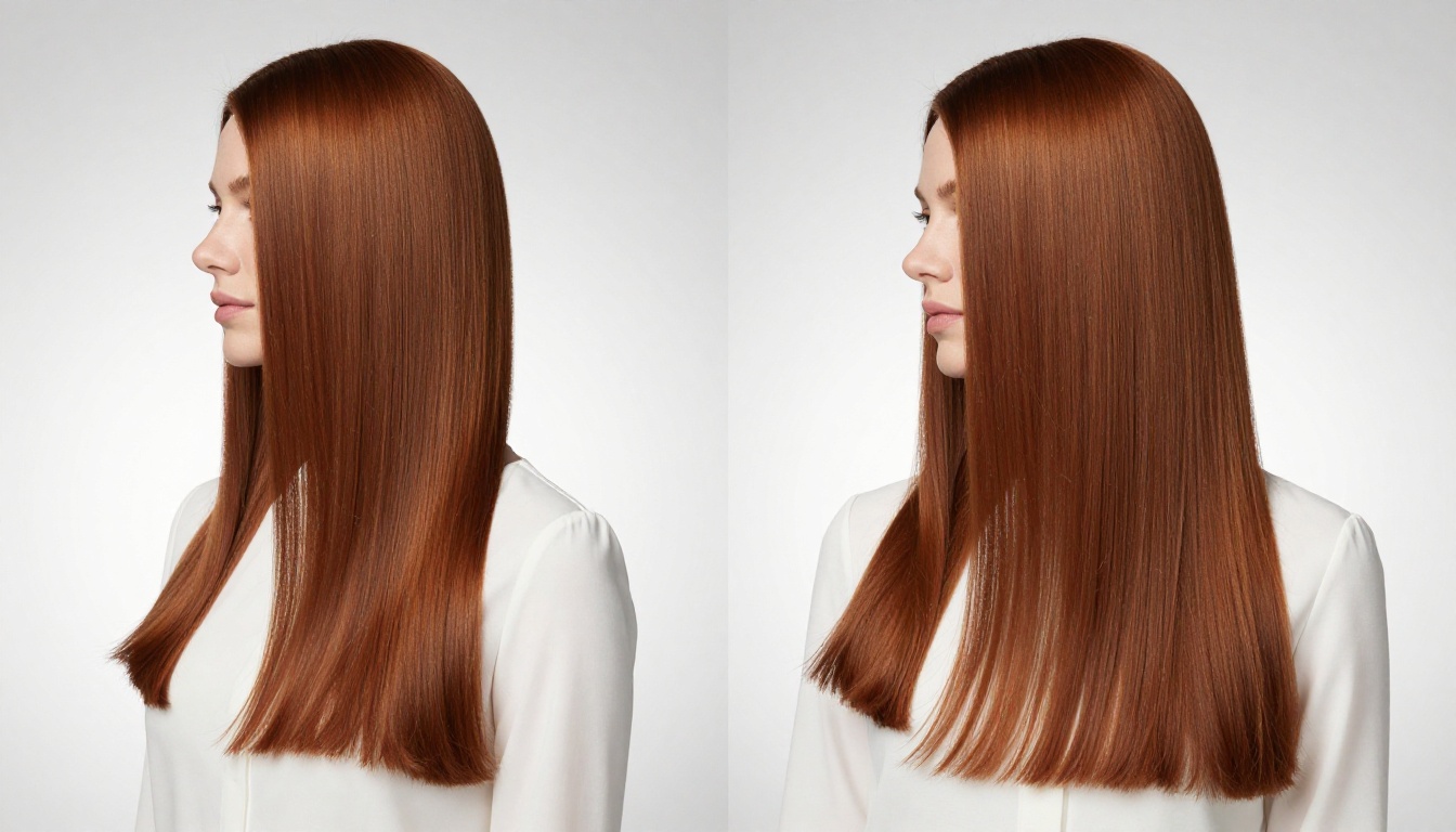 Elegant female model with long straight auburn hair in profile angle, hair perfectly separated from soft gradient background with individual flyaway strand detail preserved along the edges Elegant female model with long straight auburn hair in profile angle, hair perfectly separated from soft gradient background with individual flyaway strand detail preserved along the edges