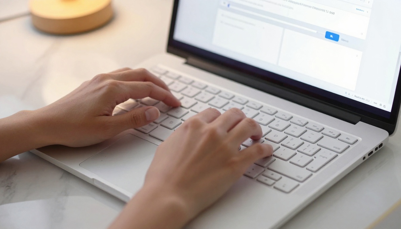 Woman's hands using AI background removal tool with before-after comparison slider on laptop
