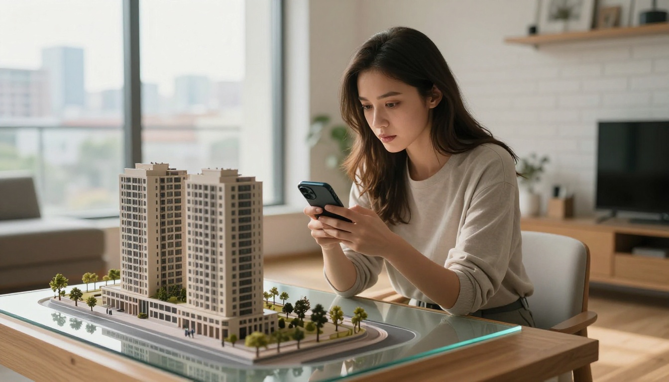 Person scanning a detailed architectural model with a smartphone