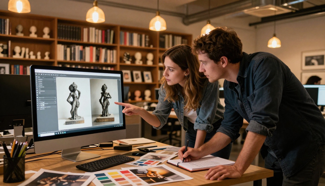 Creative professionals reviewing reconstructed imagery together