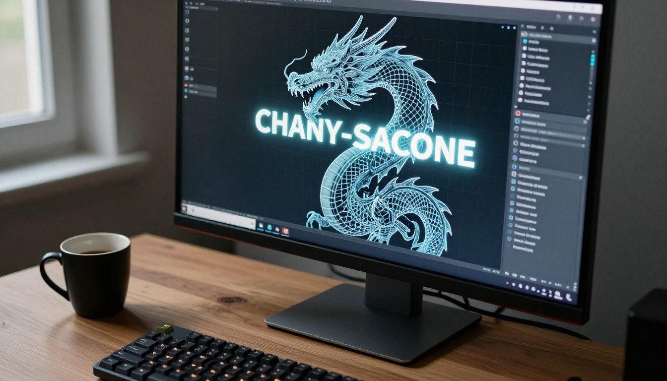 A studio monitor displaying a 3D wireframe mesh emerging from a text input interface A studio monitor displaying a 3D wireframe mesh emerging from a text input interface