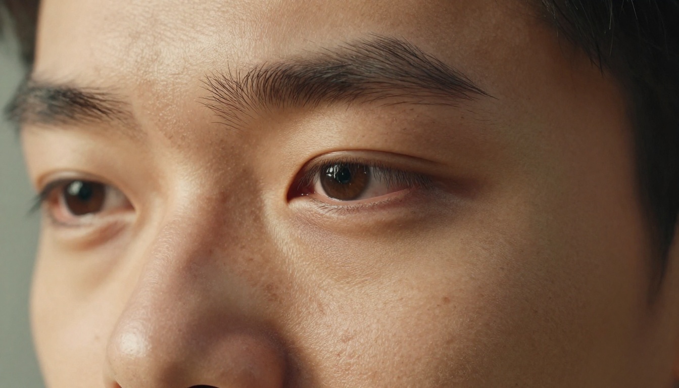 Extreme close-up macro photograph of human face with detailed skin texture and pores
