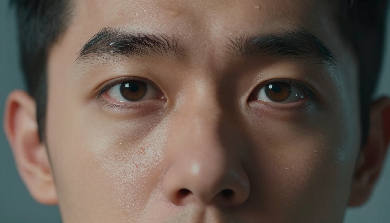 Ultra macro close-up of a photorealistic 3D avatar male face showing individual pores, stubble, and skin subsurface scattering detail
