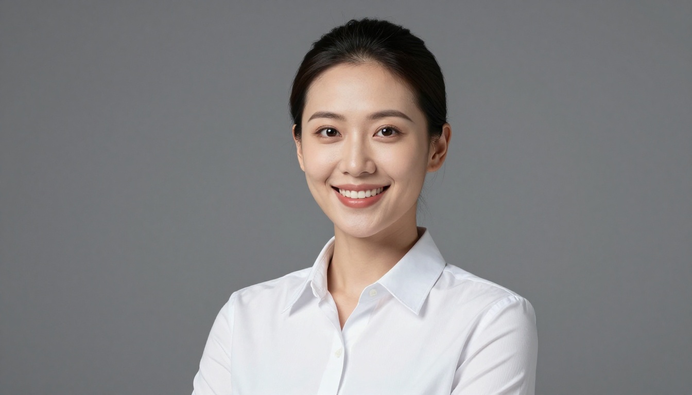 Professional 3D avatar woman in corporate attire with studio butterfly lighting for a business headshot