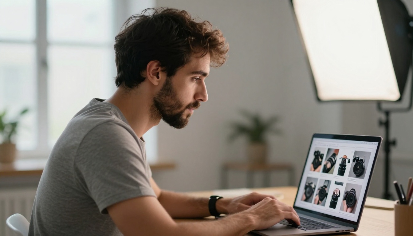Professional photographer reviewing AI-generated images