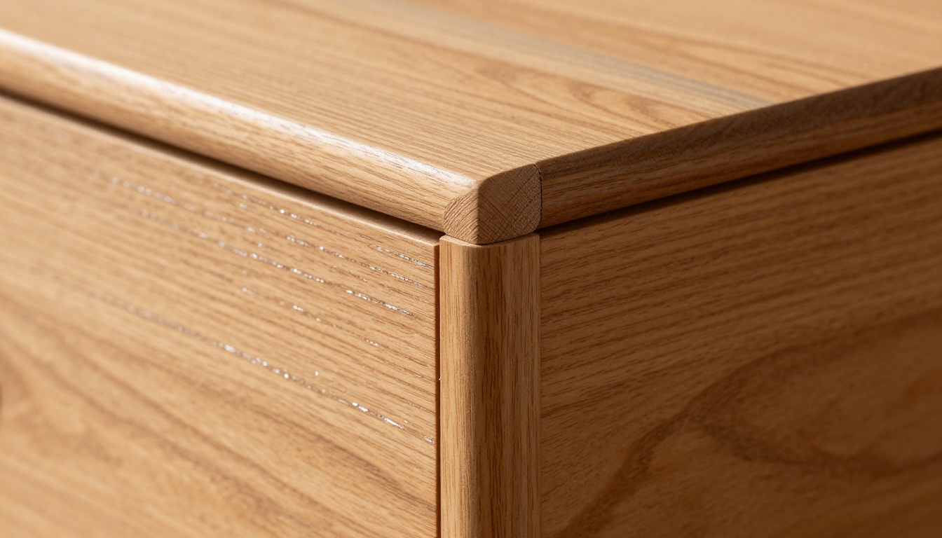 Close-up macro photography of traditional hand-cut dovetail joinery in solid oak furniture with visible chisel marks Close-up macro photography of traditional hand-cut dovetail joinery in solid oak furniture with visible chisel marks