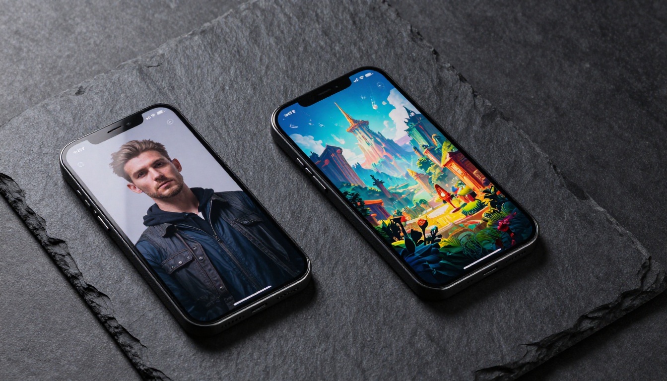 Smartphone comparison of AI image generation app outputs