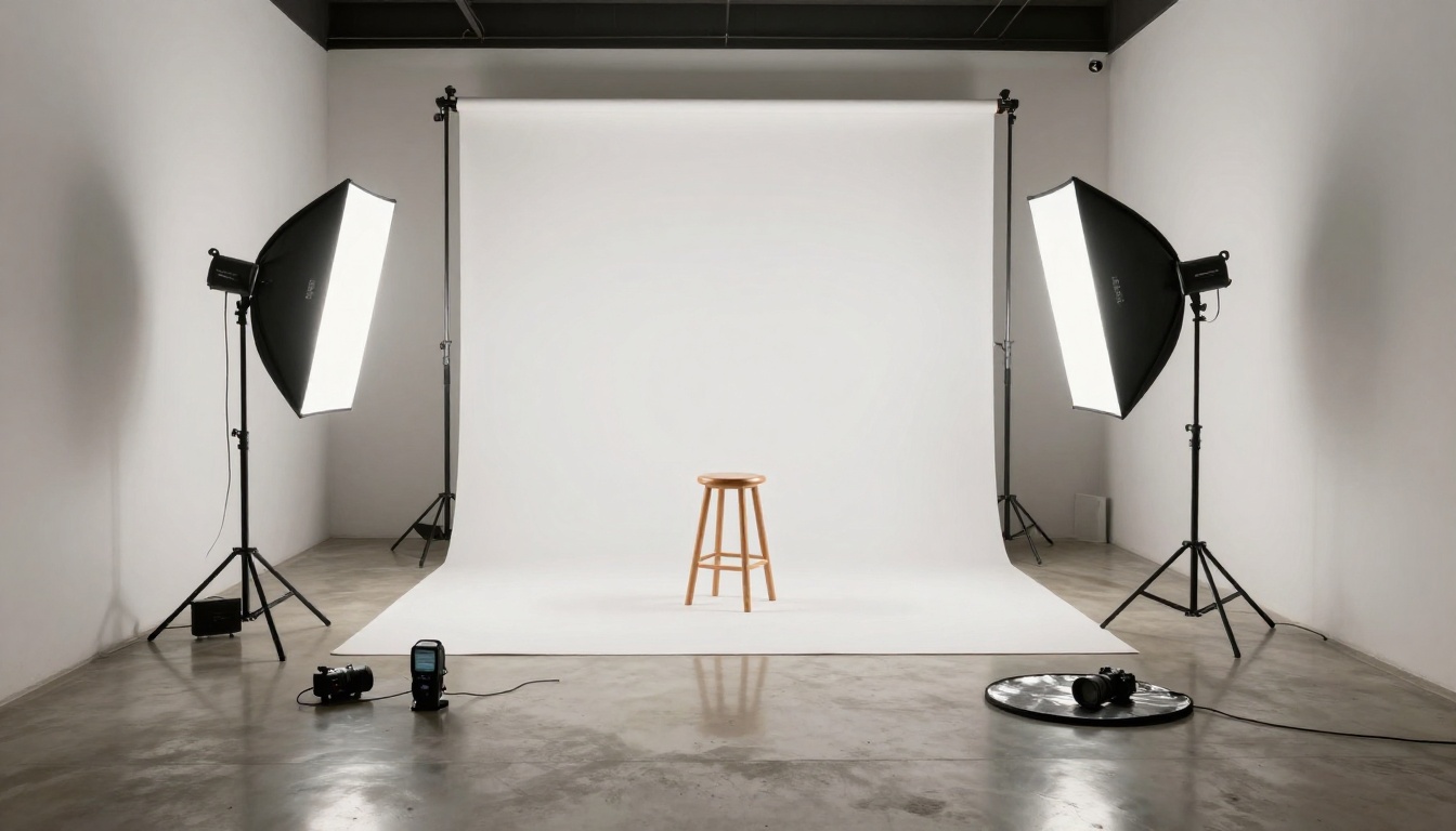 Photography studio interior aerial view