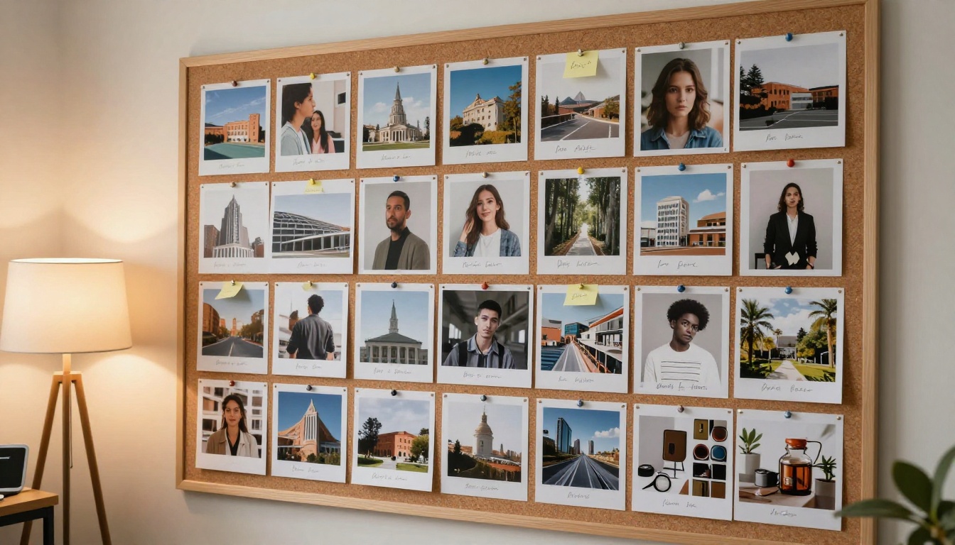 Creative mood board showing different visual styles and AI output categories Creative mood board showing different visual styles and AI output categories